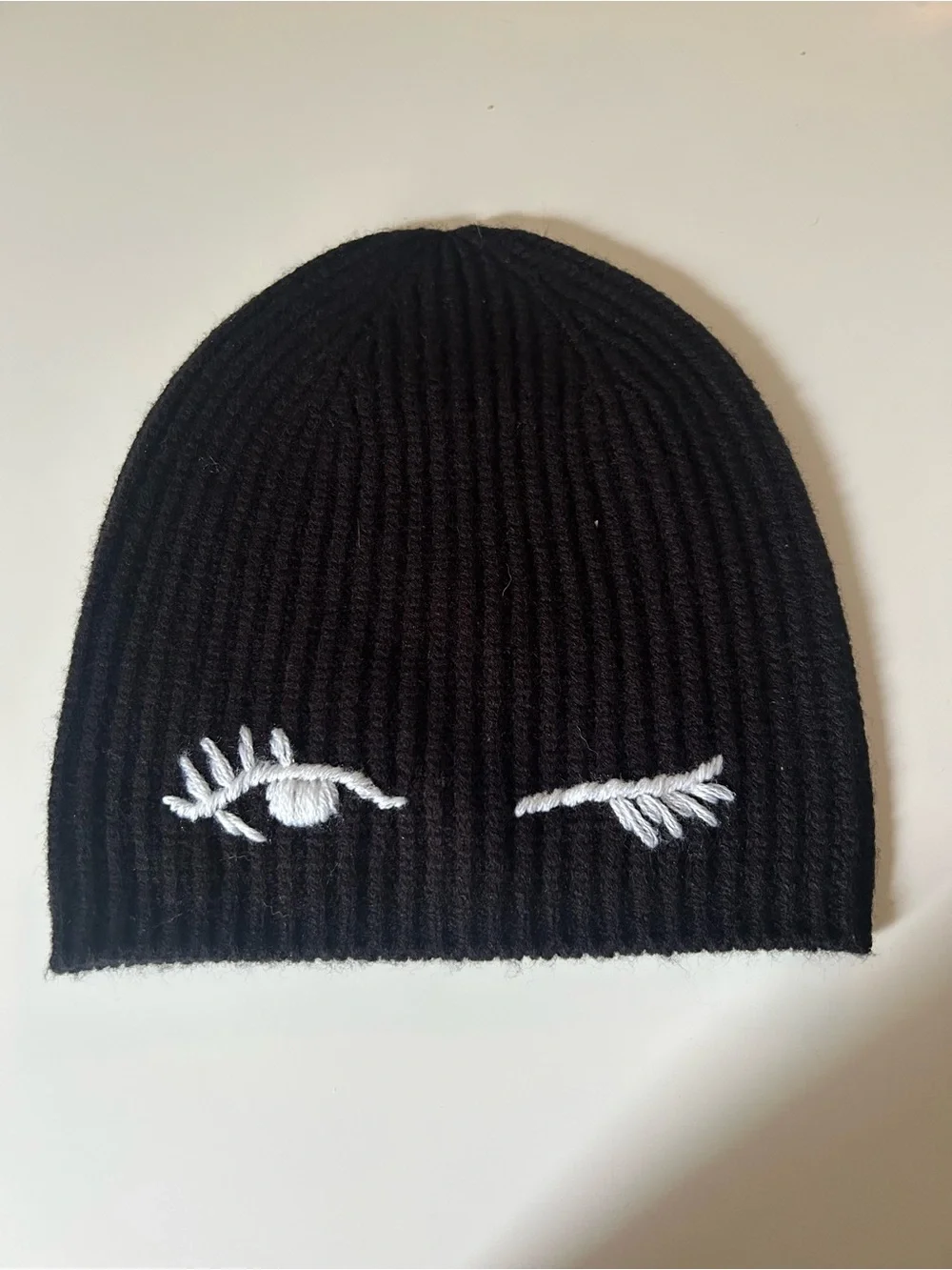 kate spade Black wool blend Knit Beanie with White Eyelash Motif